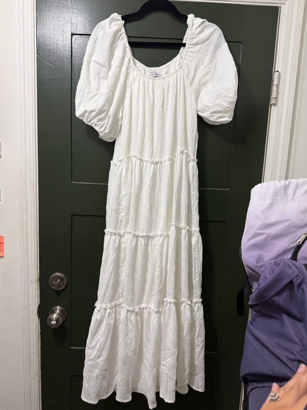 Women's White Tiered Maxi Dress with Puff Sleeves
